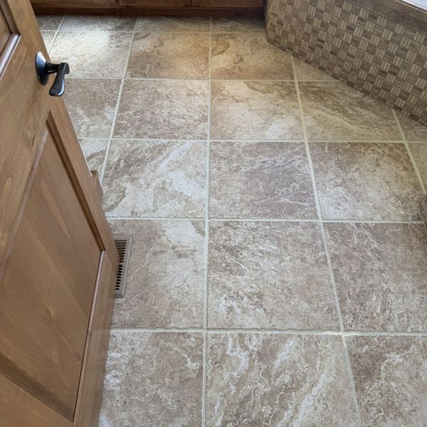 floor tile with white grout 