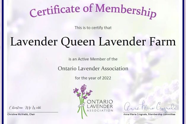 2022 OLA Membership Certificate for Lavender Queen Lavender Farm.jpg