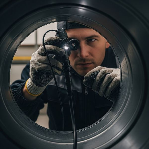 A technician using a borescope to inspect a duct