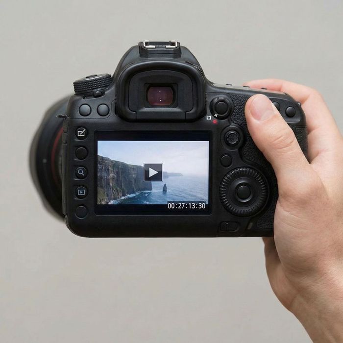 A close-up of a camera screen reviewing surveilled footage with a timestamp.