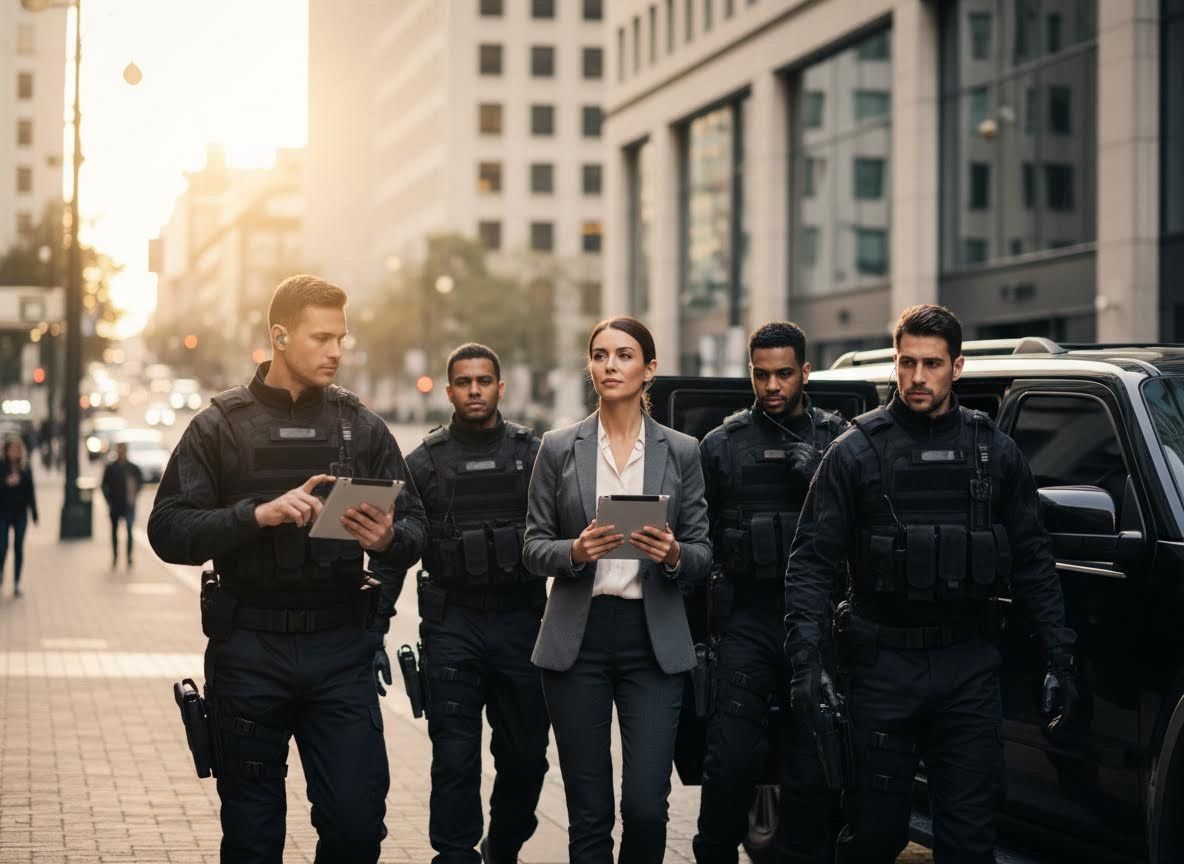 Executive with Security Team on City Street