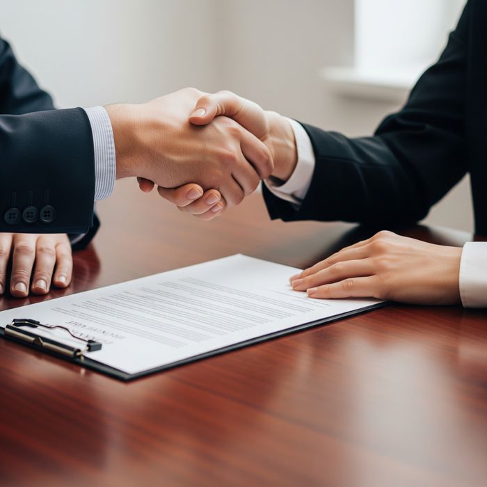 Hands shaking over a legal document, representing a fair divorce settlement. Divorce Investigations4.jpeg