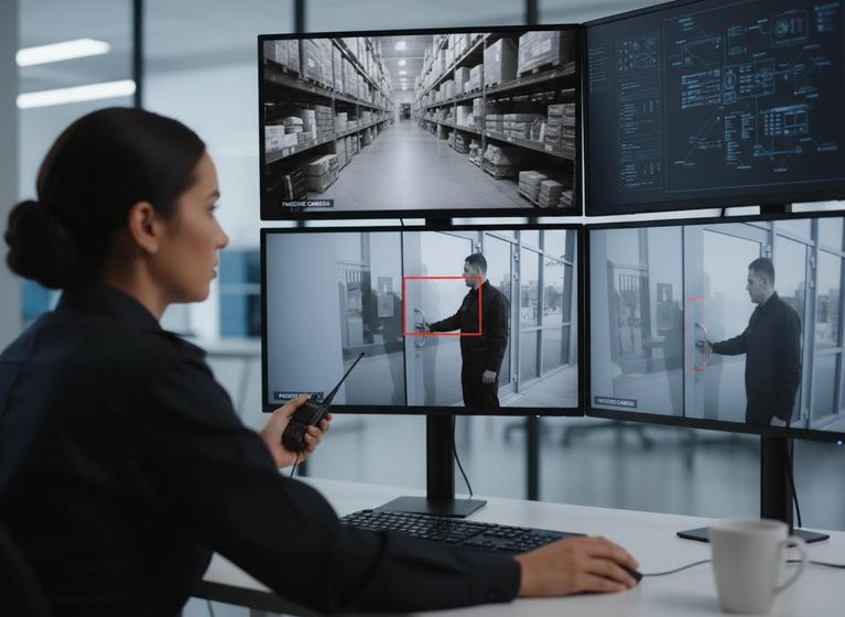 Female Security Operator Monitoring Surveillance
