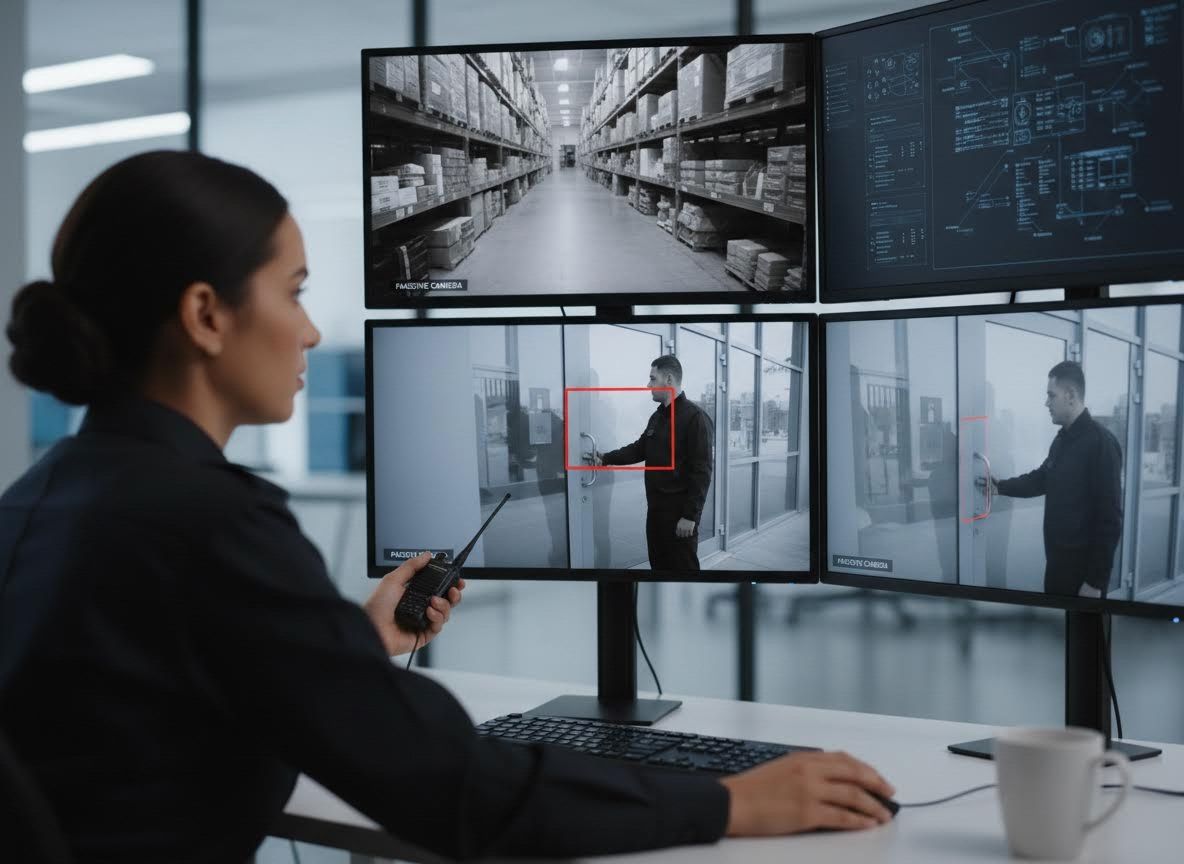 Female Security Operator Monitoring Surveillance