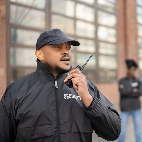 guard on walkie talkie