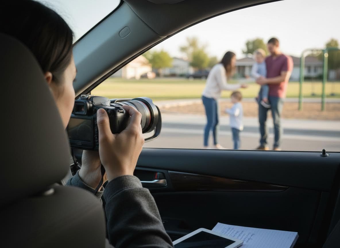 Person Photographing Family from Inside a Car