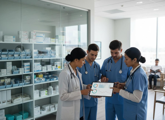 Healthcare Team Analyzing Data on Tablet