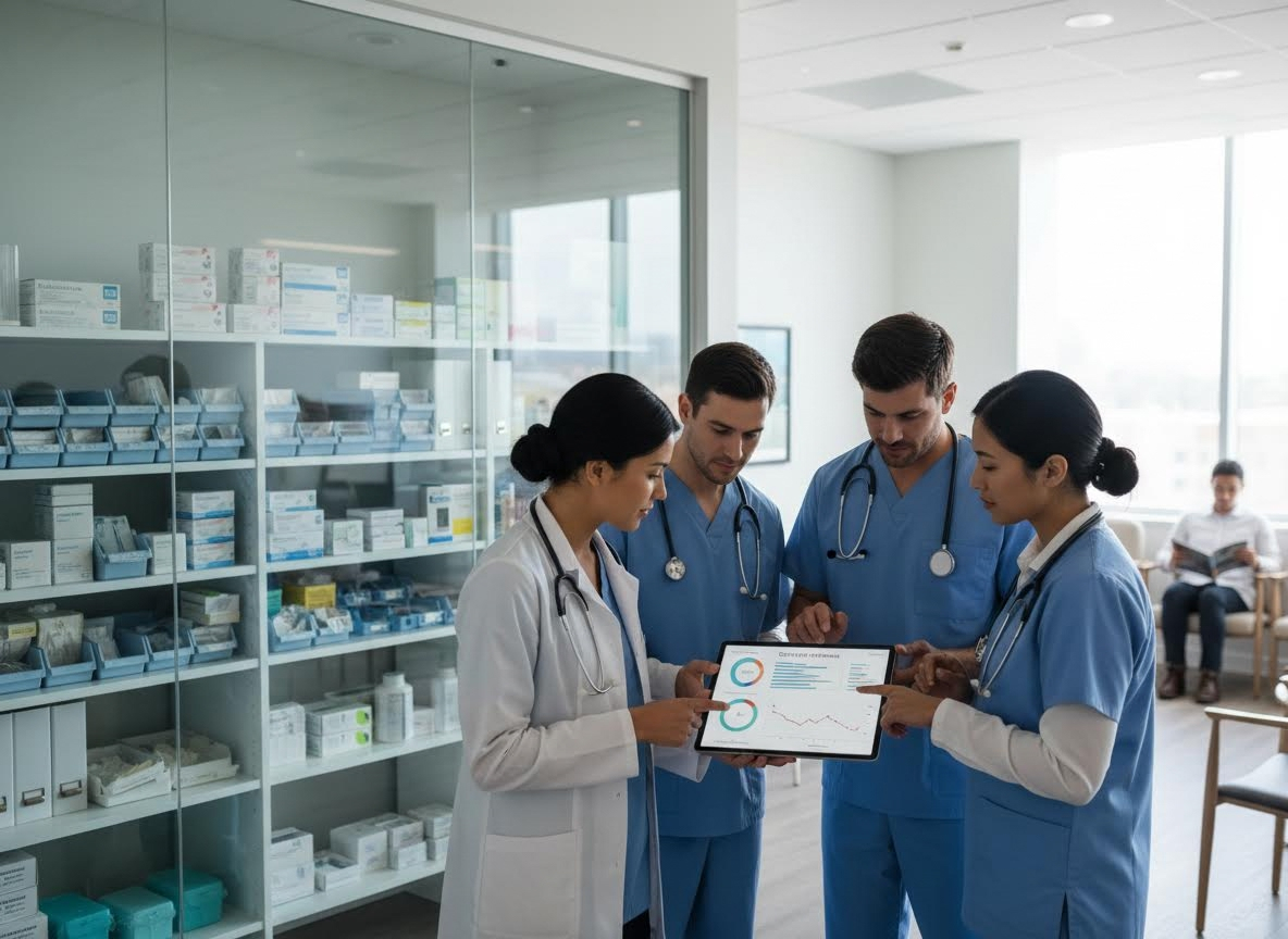 Healthcare Team Analyzing Data on Tablet