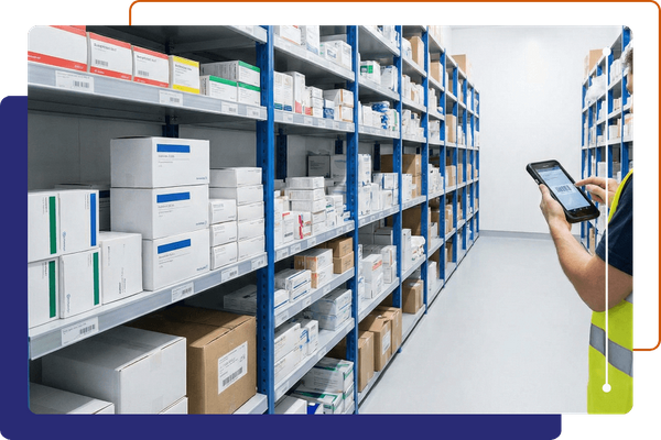 Inventory management using tablet in medical supply warehouse.