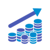Growth icon with coin stacks.