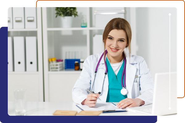 doctor working in her office