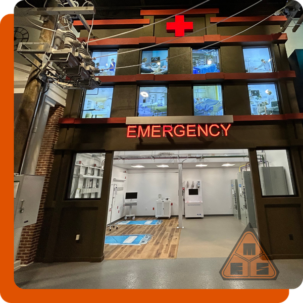 A demonstration facility for a hospital emergency room, highlighting the complex and critical electrical power systems required for medical applications.