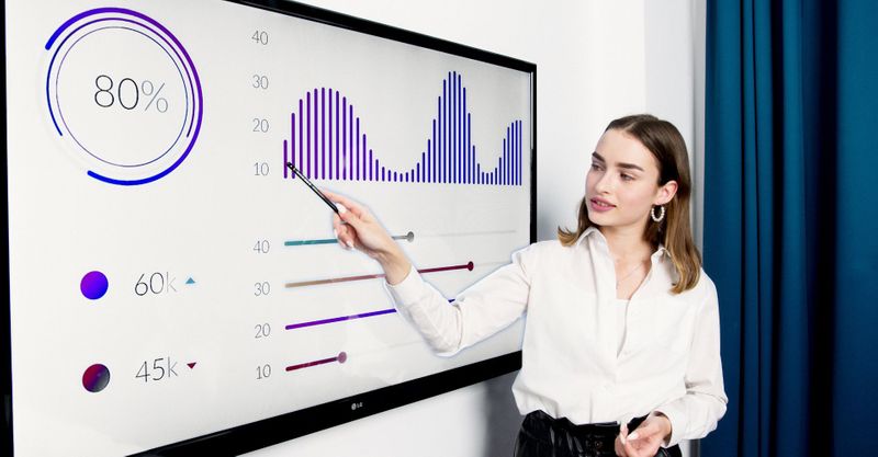 woman using digital display to give presentation