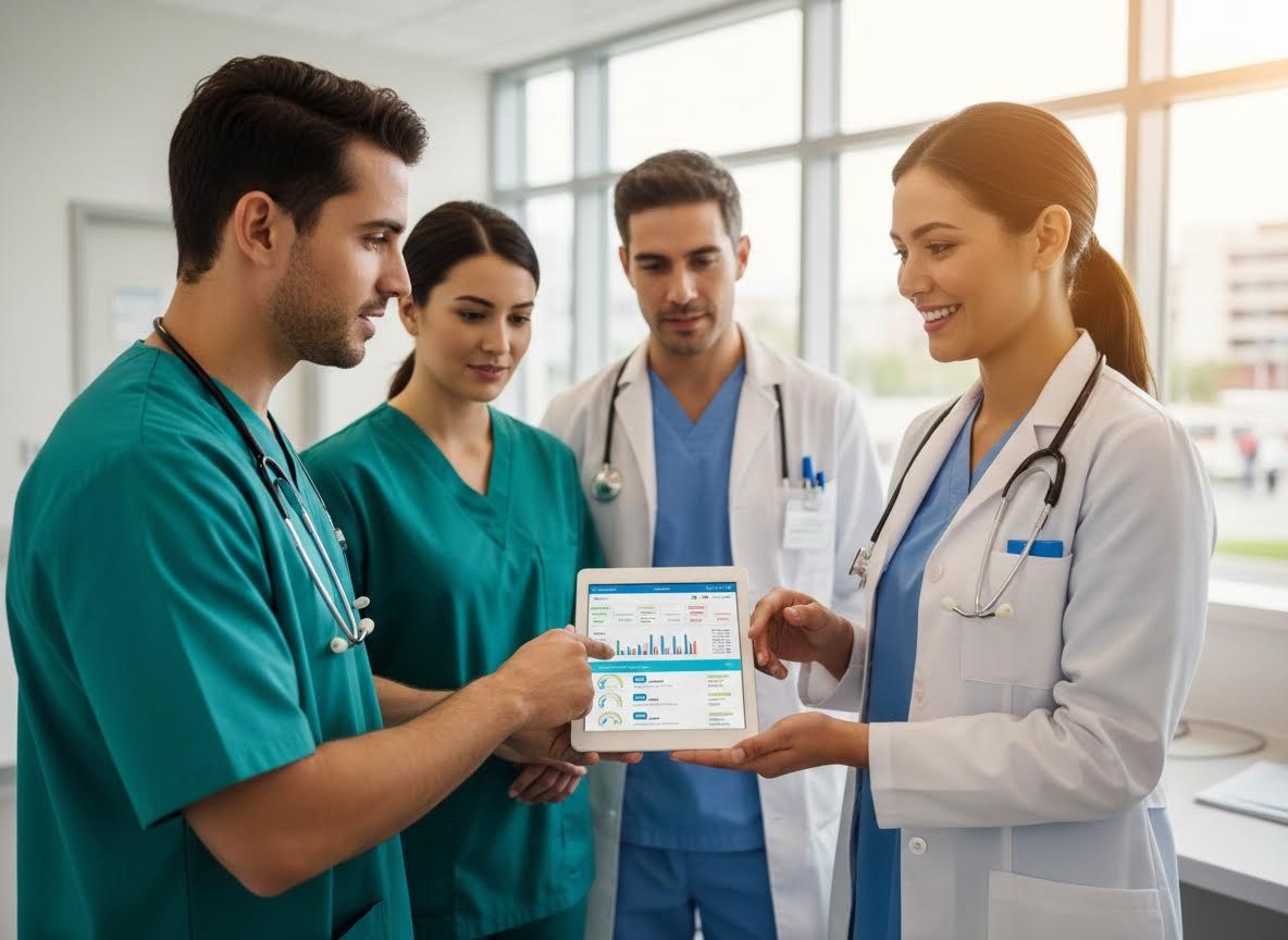 Medical Team Reviewing Patient Data on Digital Tablet