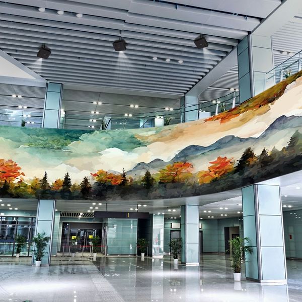 broad mountains art display in lobby