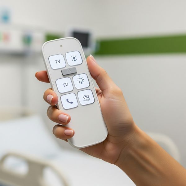 A user-friendly, simplified remote control hub for hospital room electronics.