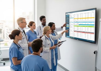 Medical Professionals Reviewing Data on a Large Screen