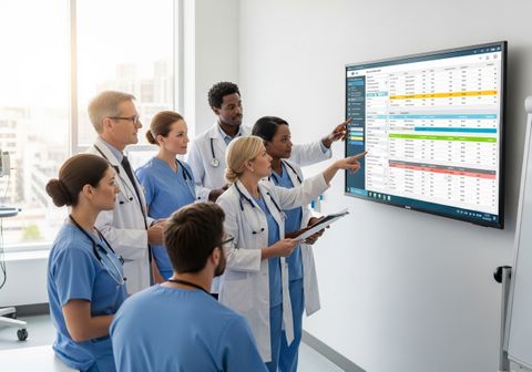 Medical Professionals Reviewing Data on a Large Screen