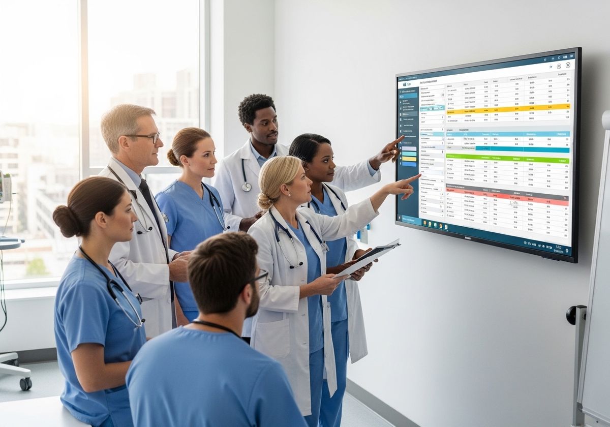 Medical Professionals Reviewing Data on a Large Screen
