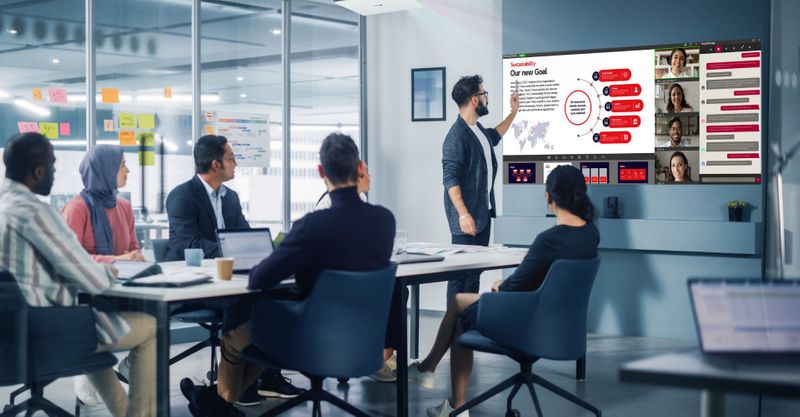 large TV screen in orrice meeting room