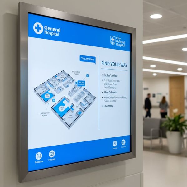 Healthcare setting TV displaying information.