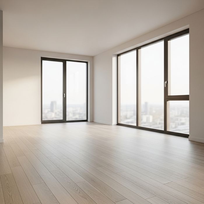 Interior of a bright, spacious, and modern empty apartment living room ready for move-in
