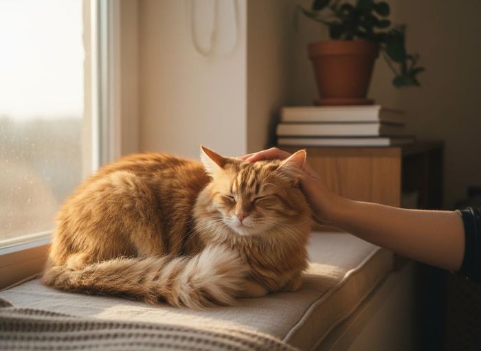 person petting a cat