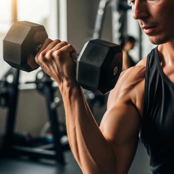 close-up of a person lifting a dumbbell