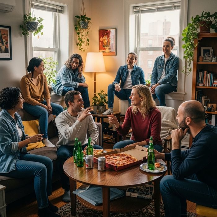 neighbors hanging out in an apartment