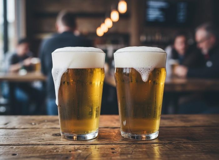 two glasses of golden craft beer 