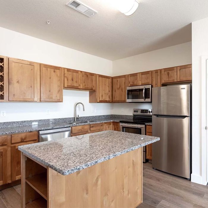 view of kitchen and granite countertops