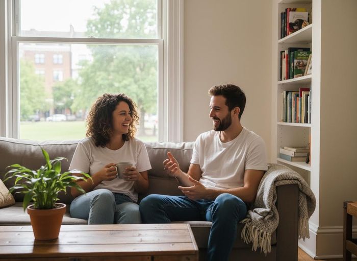 two roomates talking 