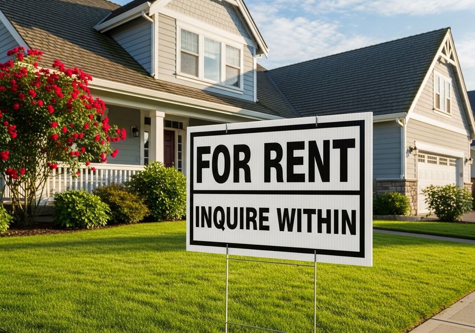 for rent sign in front of a home for rent sign in front of a home