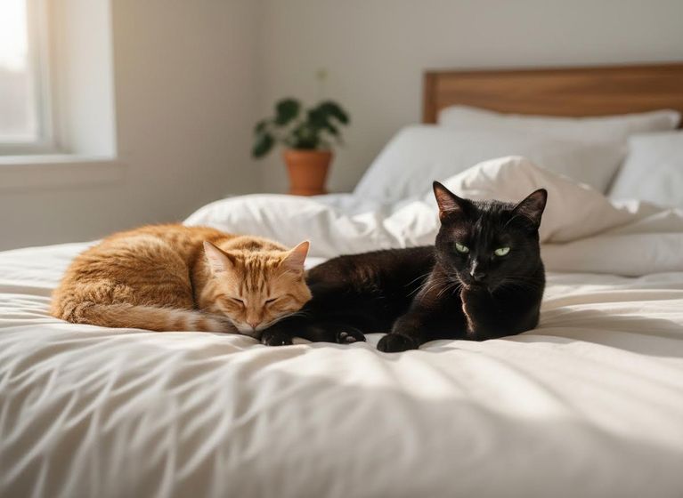 two cats on a bed