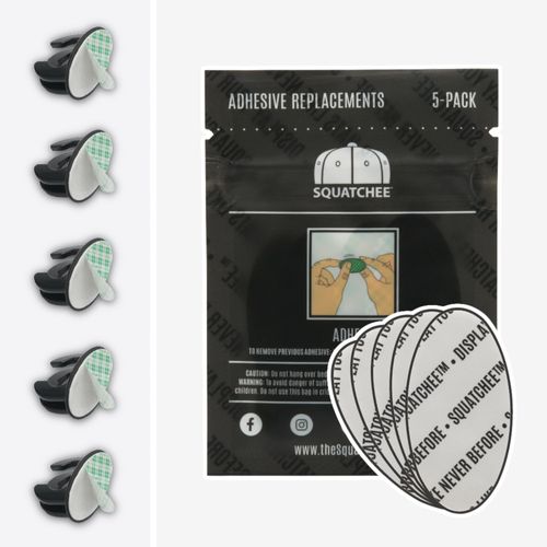 Product image of genuine Squatchee™ Replacement Adhesives designed for relocating and reinstalling reusable Squatchee™ adhesive hat hooks. Squatchee™ Replacement Adhesives