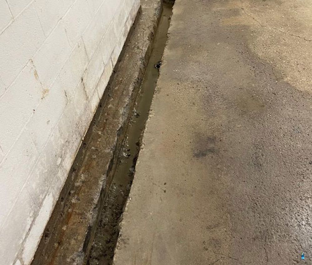 a French drain in a basement
