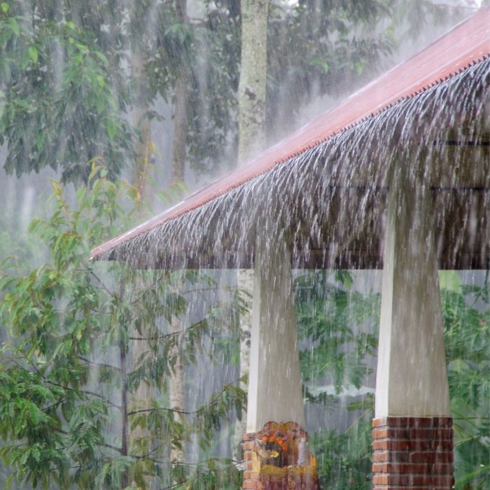 a heavy rainfall on a house