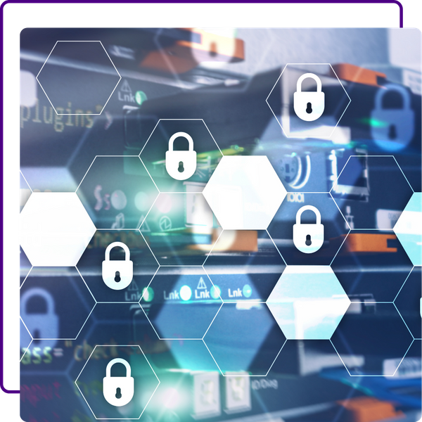 graphic with locks in hexagons, cyber theme