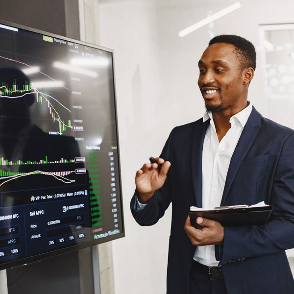 business owner presenting info