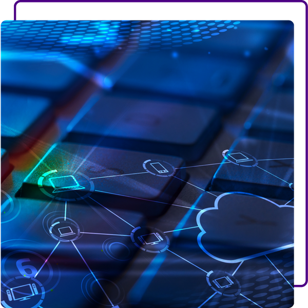 keyboard with cloud/network services graphic overlay