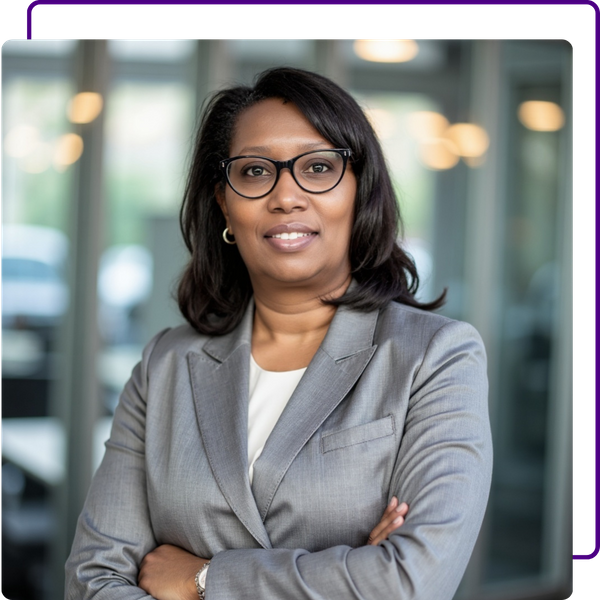 Headshot of CEO Samanitha inside of an office