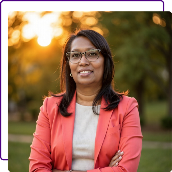 Headshot of CEO Samanitha outdoors