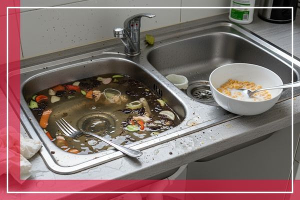 Clogged kitchen sink.