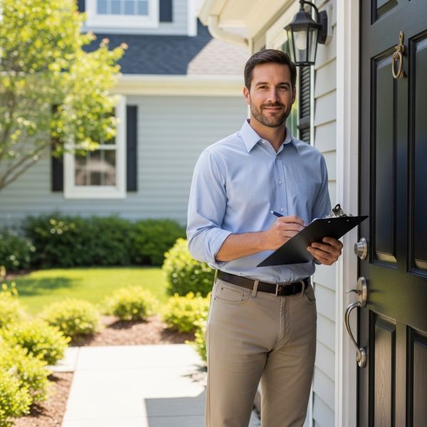 plumber at front door of a customer's house