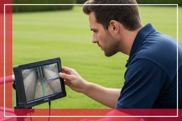 Technician looking at a drain camera