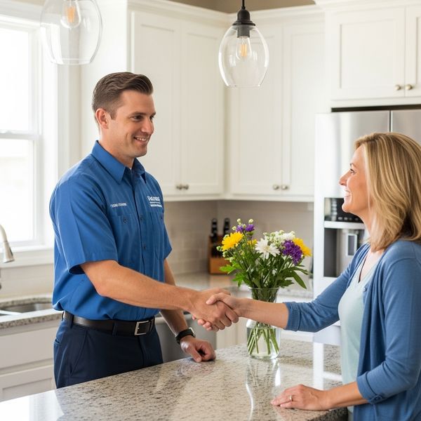 plumber shaking customer's hand