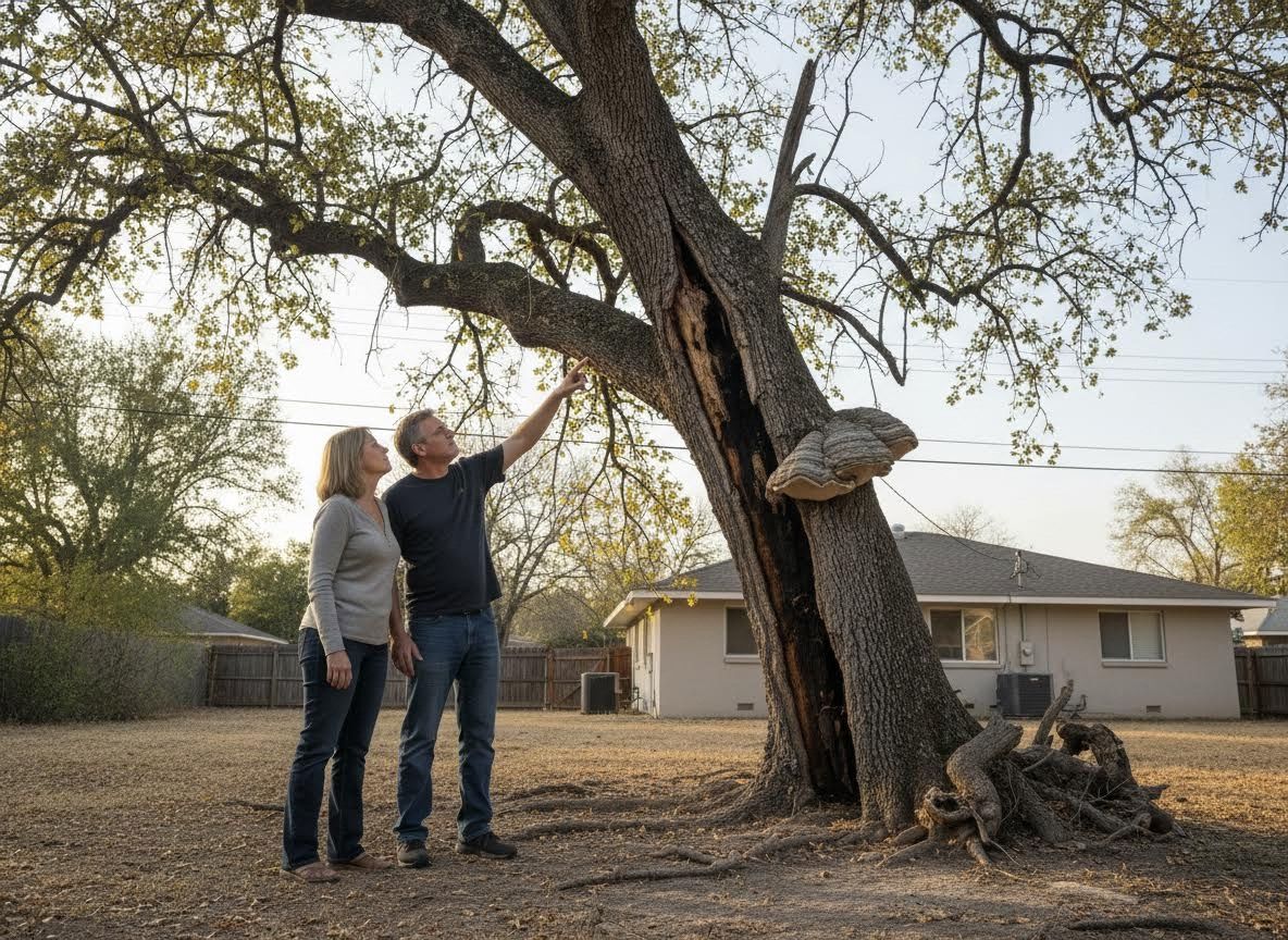 Couple Examining a Damaged Tree in Their Yard