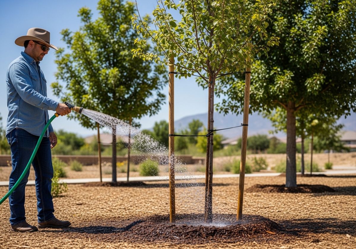 Man Watering Newly Planted Tree