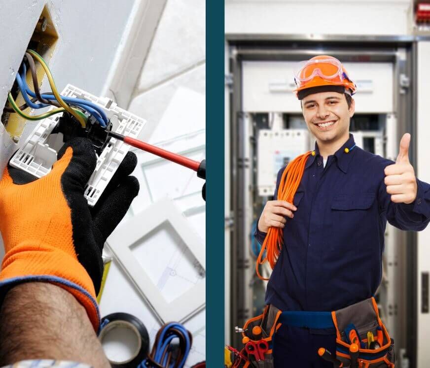 two images of electricians