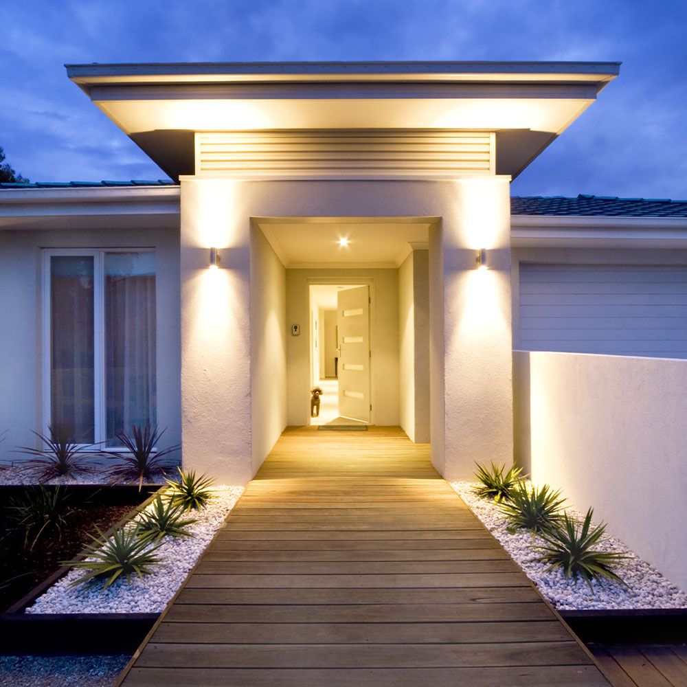 a well lit house exterior